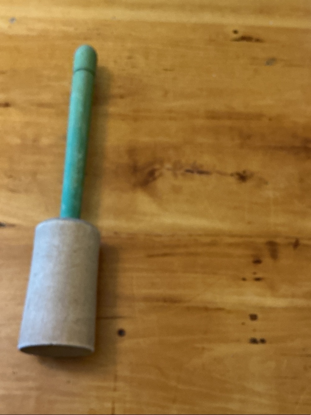 Primitive Green Handle Wooden Mortar Antique 1900s